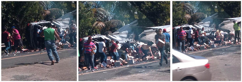 Cuatro muertos accidente en la Autopista Duarte; decenas saquean camión cargado de Whisky