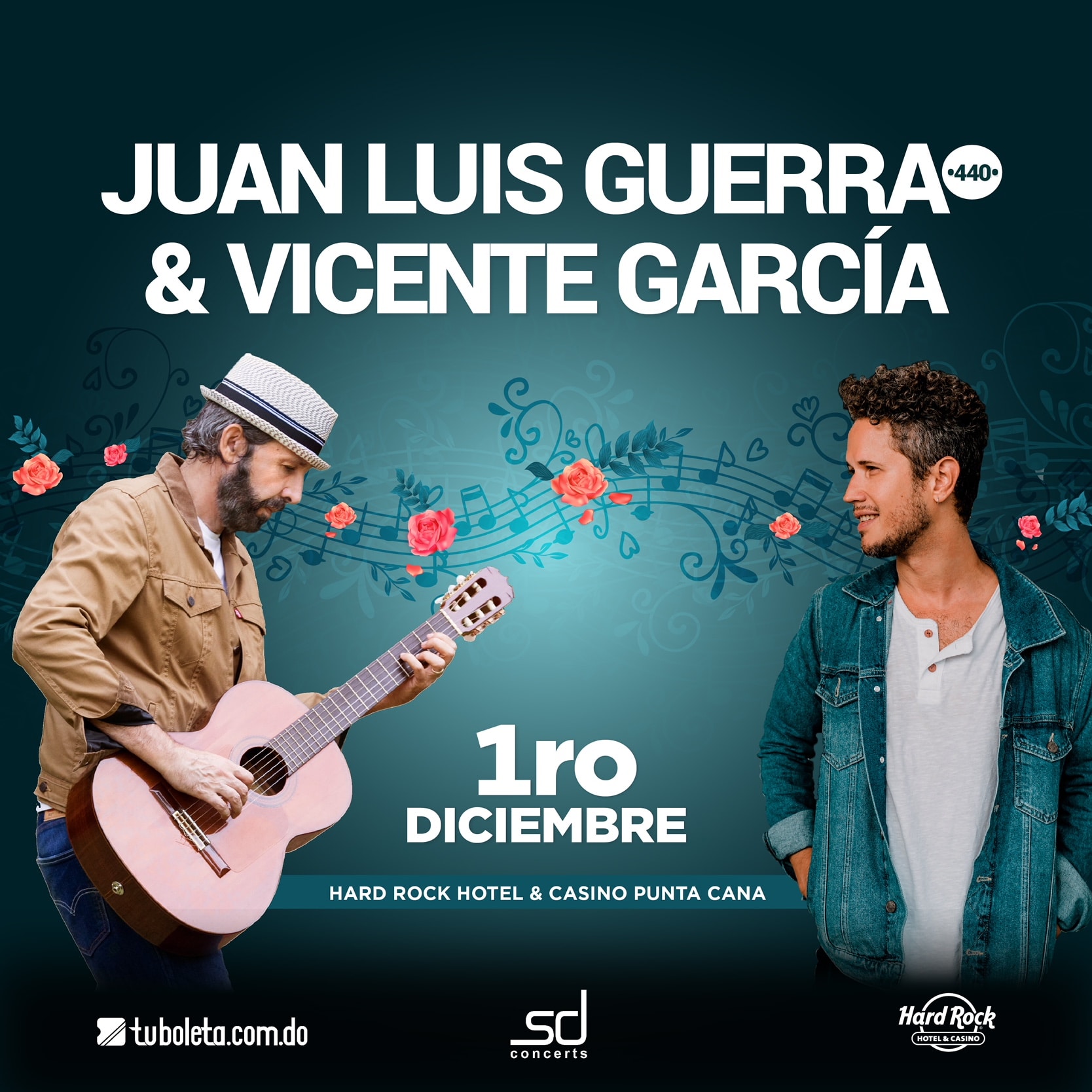 Juan Luis Guerra y Vicente García en concierto