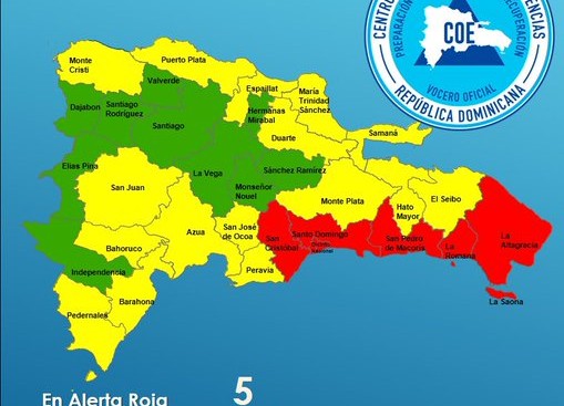 COE declara alerta roja para cuatro provincias y el Gran Santo Domingo