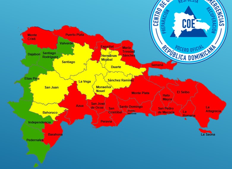 COE aumenta a 18 el número de provincias en alerta roja