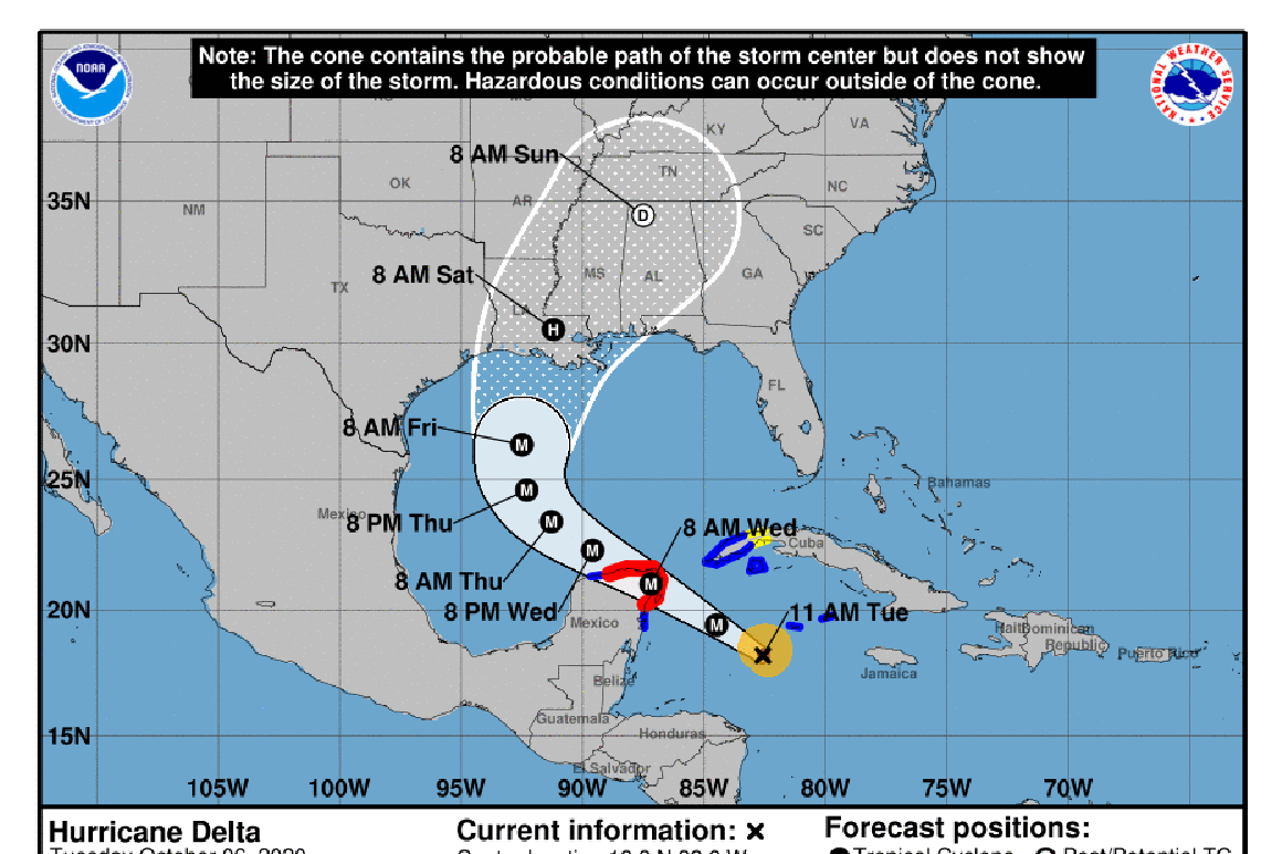 Delta, peligroso huracán de categoría 4, avanza hacia Yucatán