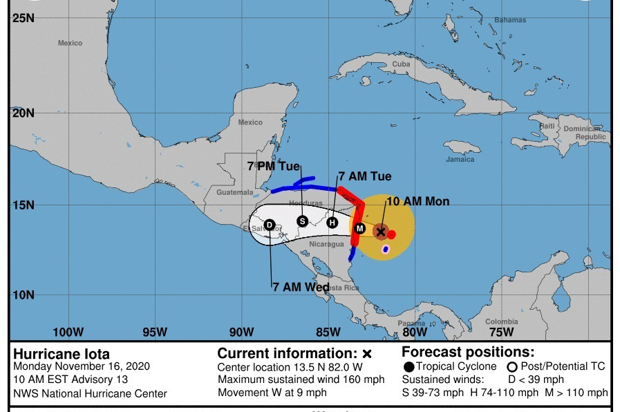 El huracán Iota adquiere la categoría 5 mientras se aproxima a Centroamérica