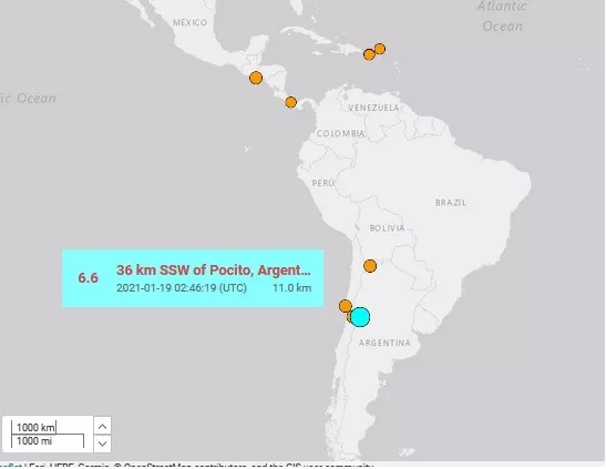 Terremoto de magnitud 6.4 en frontera de Argentina con Chile