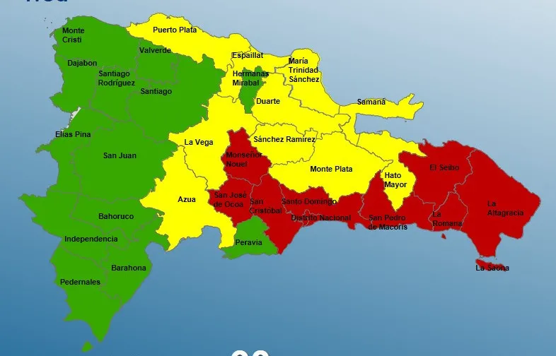 Alerta roja en el Distrito Nacional y ocho provincias