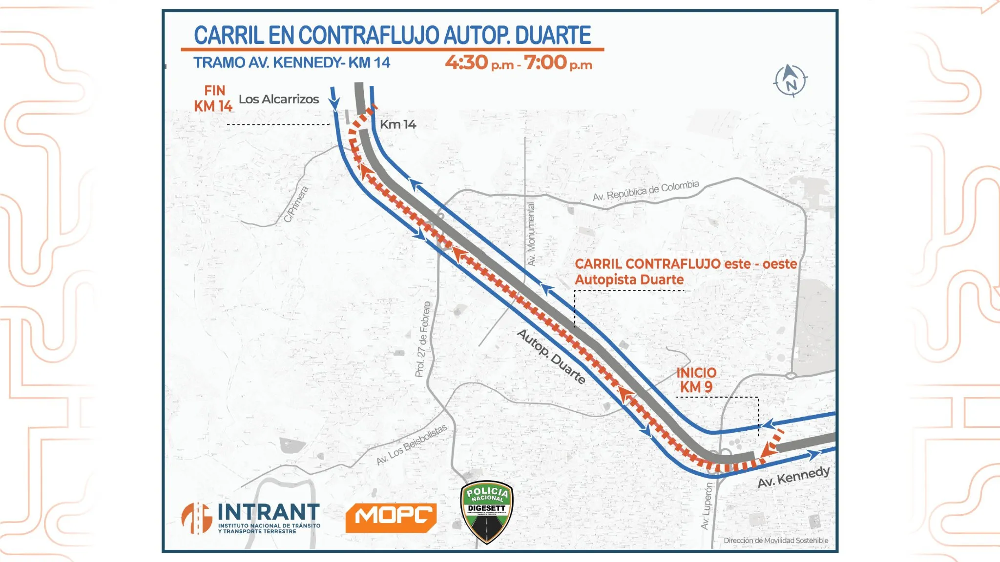 Intrant instalará carril en contraflujo en tramo autopista Duarte- Kennedy