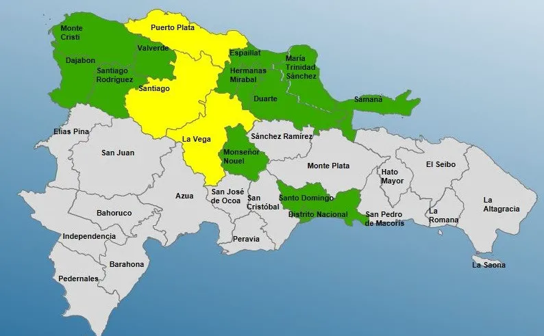 COE: alerta amarilla para tres provincias y verde para once