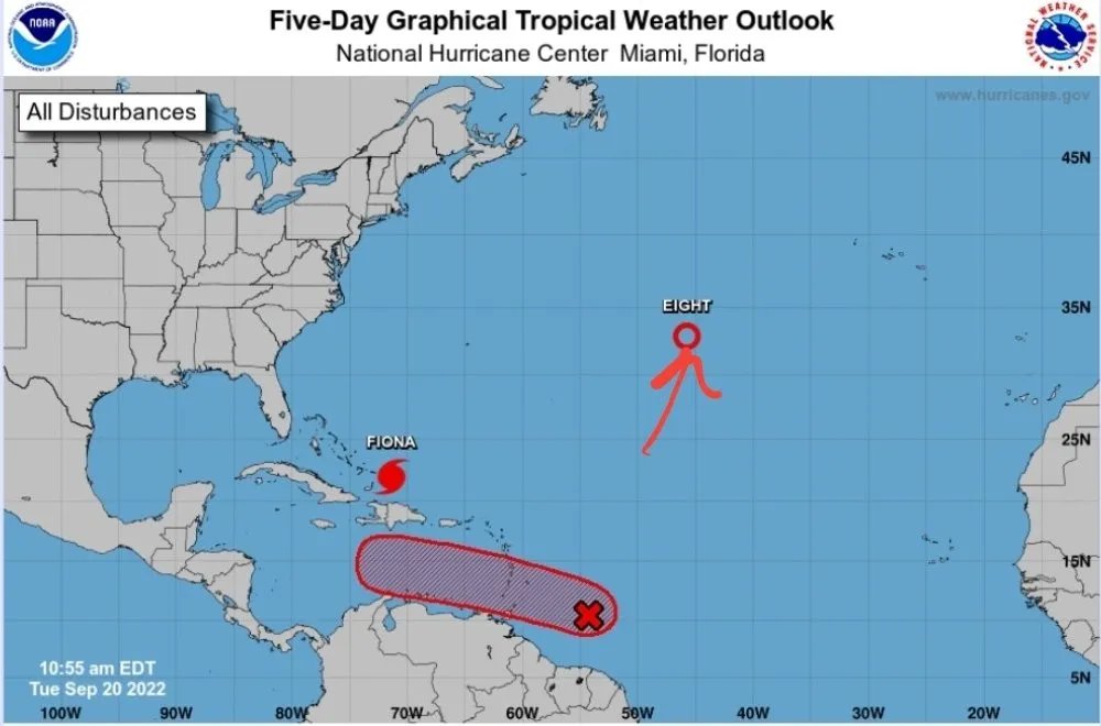 Se forma depresión tropical 8 en Atlántico y Fiona sigue como huracán mayor