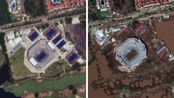 Las imágenes satelitales que muestran el antes y el después de la destrucción dejada por el huracán Otis tras su paso por Acapulco