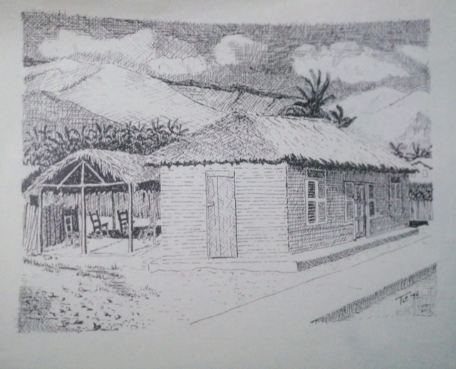 Dibujo-de-una-casa-de-Villa-Jaragua-a-finales-de-la-decada-de-los-anos-sesenta-de-Leo-Theuwissen