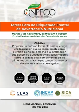 Tercer Foro de Etiquetado Frontal de Advertencia Nutricional, será celebrado por Onpeco