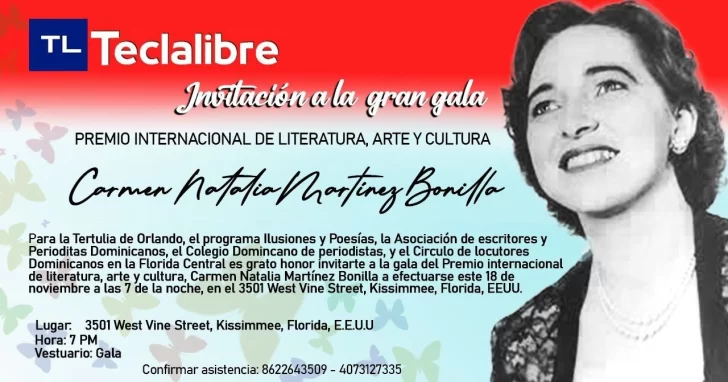 Premio Internacional de Literatura Carmen Natalia se celebrará el 18 de noviembre en Kissimmee