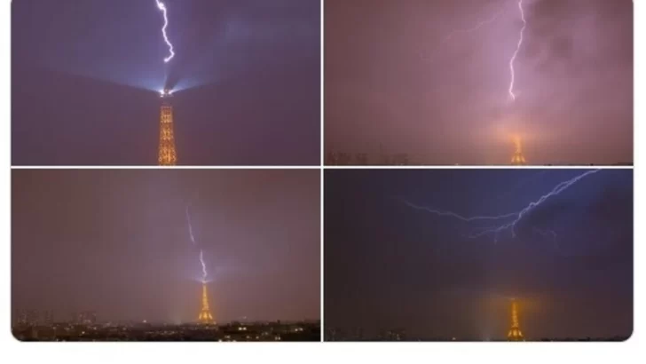 Tormenta eléctrica en París: las impresionantes imágenes de la Torre Eiffel alcanzada por un rayo