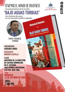 Dirección de Cultura Dominicana en el Exterior presentará novela “Bajo aguas turbias”