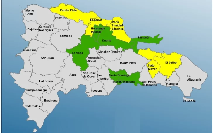 El COE pone en alerta verde y amarilla al DN y a 10 provincias