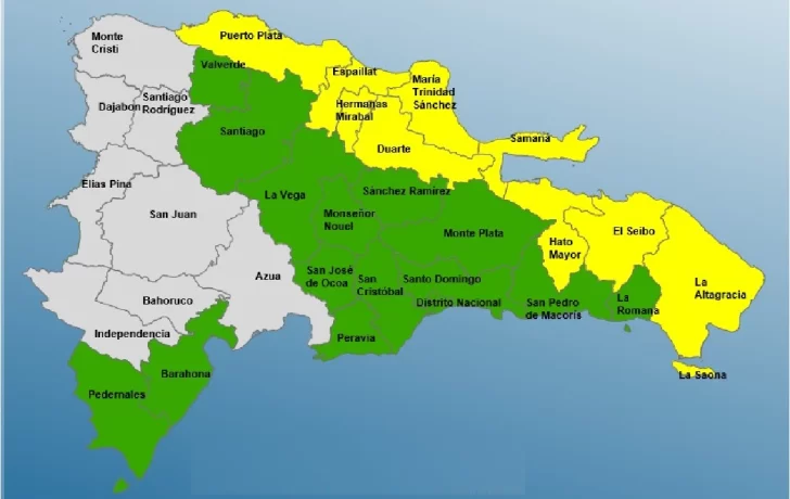 COE incrementa las provincias en alerta amarilla y verde