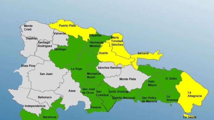 COE emite alerta amarilla en cinco provincias y verde en el Distrito Nacional y otras quince por lluvias