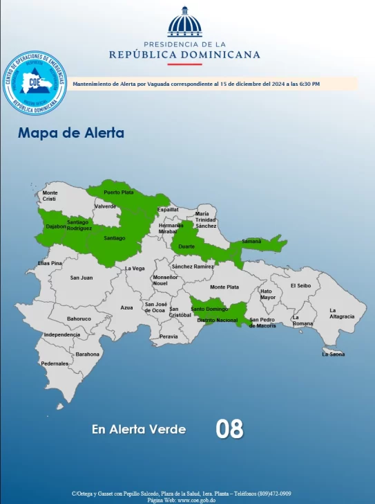 COE mantiene varias provincias en alerta verde por lluvias