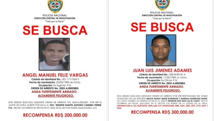 Policía Nacional ofrece recompensas por captura de exagentes prófugos por homicidio