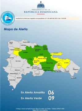 COE mantiene seis provincias en alerta amarilla y nueve en verde por alerta meteorológica