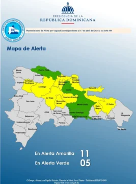 Mantienen once provincias en alerta amarilla y cinco en verde por lluvias