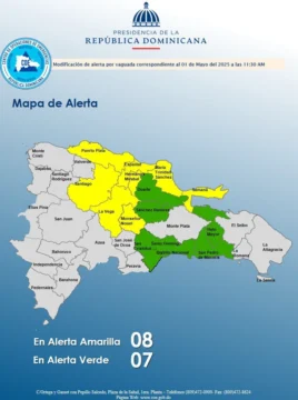 COE mantiene ocho provincias en alerta amarilla y aumenta a seis y D.N en verde