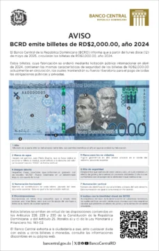 Banco Central emite billetes de 2 mil pesos, año 2024