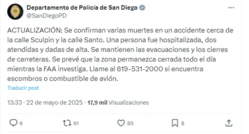 Dos muertos y 8 heridos al estrellarse una avioneta en un barrio del sur de California