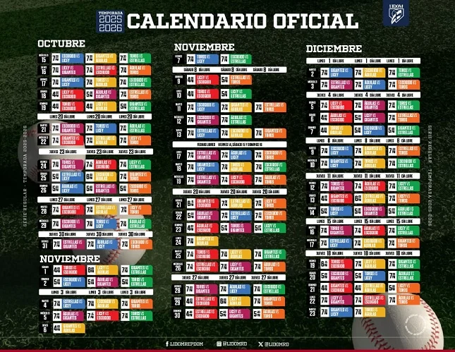 LIDOM da a conocer calendario del campeonato 2025-26