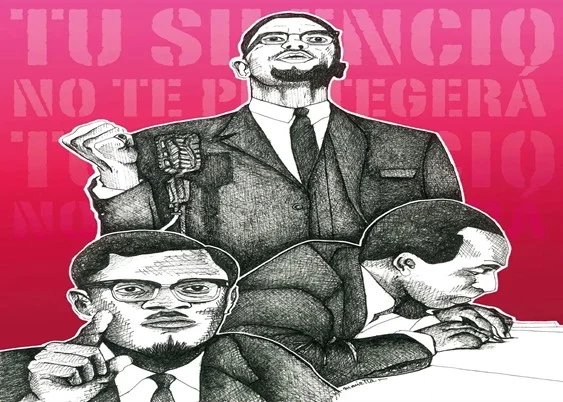  Malcolm X, Frantz Fanon y Patrice Lumumba realizado por IA para este artículo.
