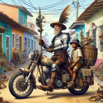  Quijote en moto. Imagen creada con inteligencia artificial.