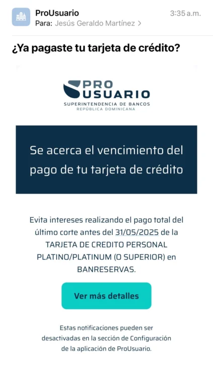 ¿Debe la Superintendencia de Bancos recordar a los usuarios pagar su tarjeta de crédito?