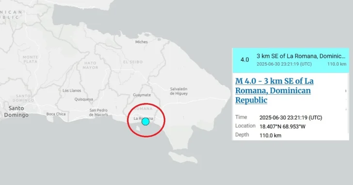 Un sismo de magnitud 4.0 sacude La Romana sin daños ni víctimas