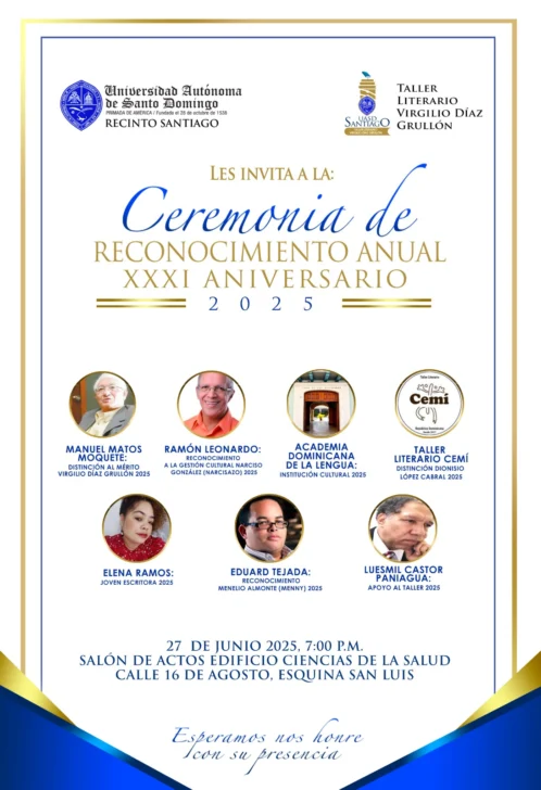 El Taller Literario Virgilio Díaz Grullón celebrará su 31 aniversario con entrega de reconocimiento a escritores, gestores e instituciones culturales del país