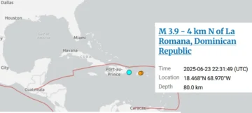 Se registra temblor de magnitud 5.7 con epicentro cerca de Punta Cana