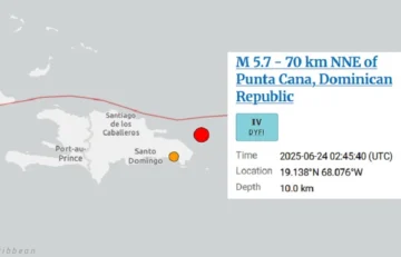 Se registra temblor de magnitud 5.7 con epicentro cerca de Punta Cana