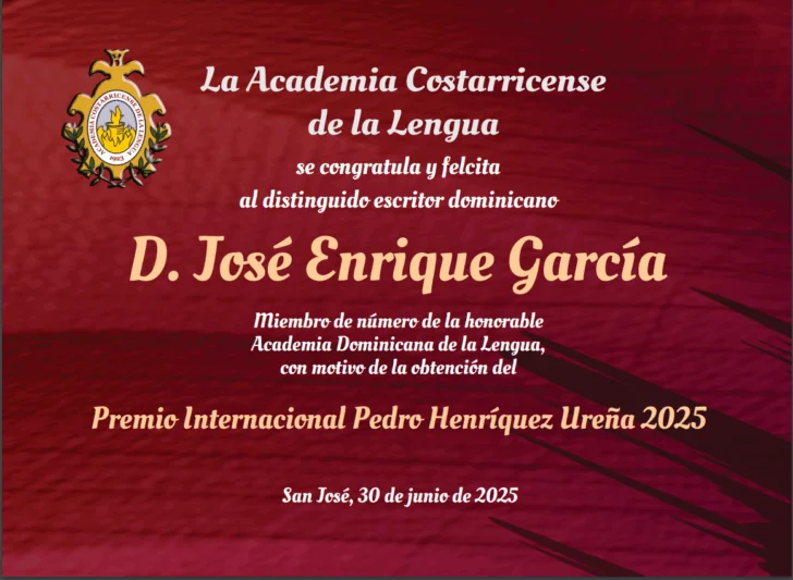 Academia Costarricense felicita a dominicano José Enrique García por premio internacional