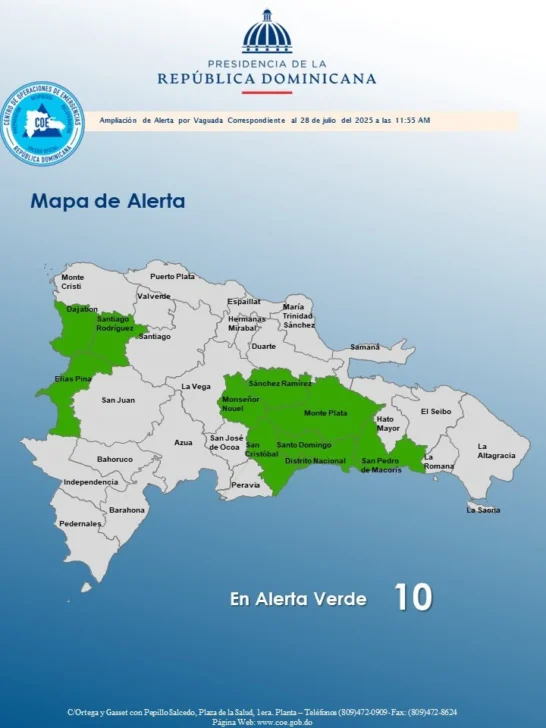 COE aumenta a 10 las provincias en alerta verde COE aumenta a 10 las provincias en alerta verde
