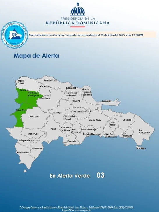 COE mantiene tres provincias en alerta verde COE mantiene tres provincias en alerta verde