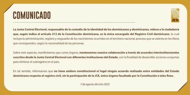 JCE recuerda está facultada en exclusiva para resguardar el Registro Civil