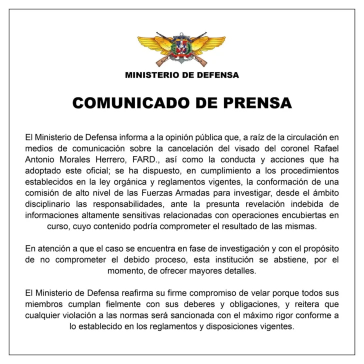 Ministerio de Defensa crea comisión de generales para investigar a coronel que denunció corrupción en la DNCD, DNI y PRG