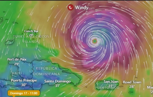  Huracán Erin a las 11 AM de este domingo 17 de agosto 2025