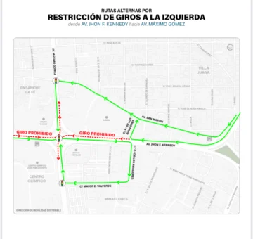Restricción de giros a la izquierda iniciará este domingo su cuarta fase