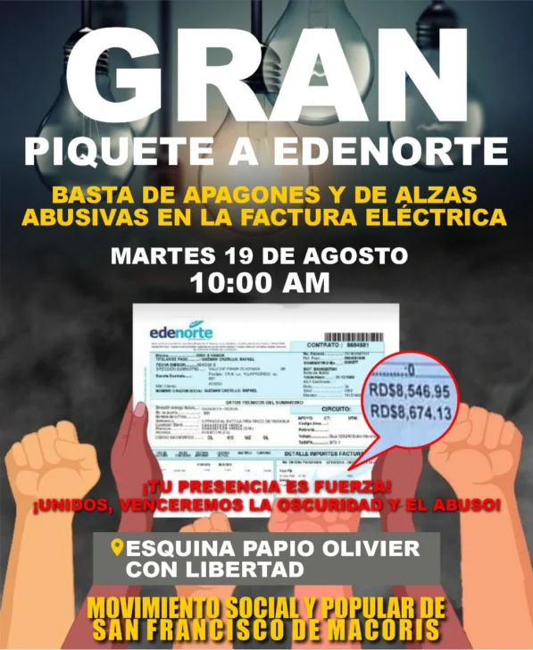 Protestarán contra Edenorte en San Francisco de Macorís por los prolongados apagones