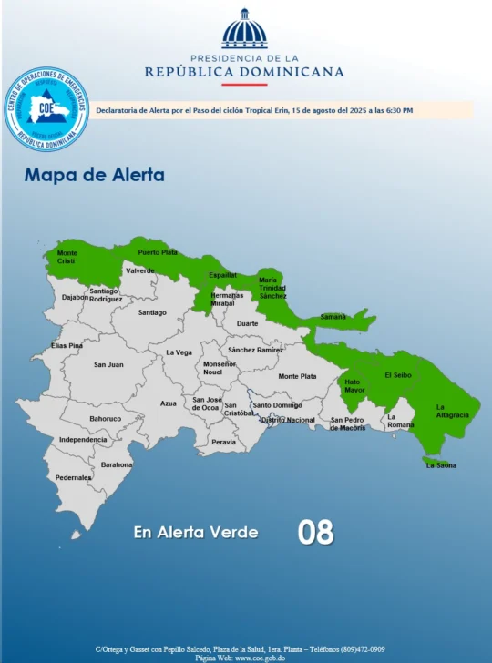 El COE coloca a 8 provincias en alerta verde y pide precaución a sus habitantes