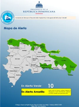 COE coloca alerta verde 10 provincias y alerta amarilla franja costera por huracán Erin