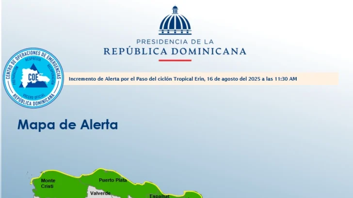 COE coloca alerta verde 10 provincias y alerta amarilla franja costera por huracán Erin COE coloca alerta verde 10 provincias y alerta amarilla franja costera por huracán Erin