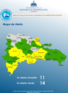 COE: 11 provincias en alerta amarilla y 14 en verde por las lluvias