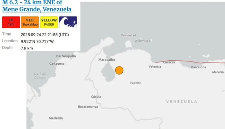 Venezuela siente sismo con magnitud 5.4, Colombia lo registra con 6.1 y EEUU con 6.2