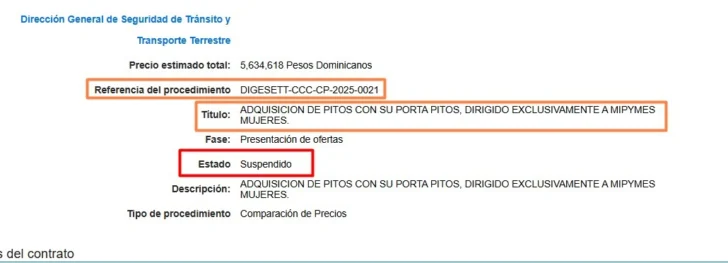 Contrataciones Públicas suspende procedimiento de compra de pitos en Digesett