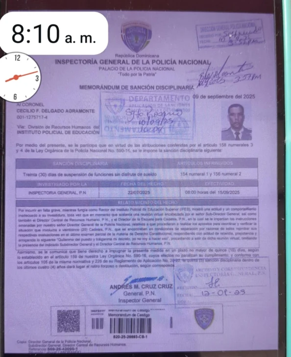 Director del Instituto Policial Superior sancionado con 30 días de suspensión sin salario por falta grave